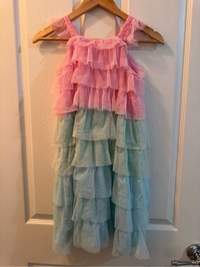 Petit Coloré Girls Ruffle Tulle Dress Pink & Mint Size 10